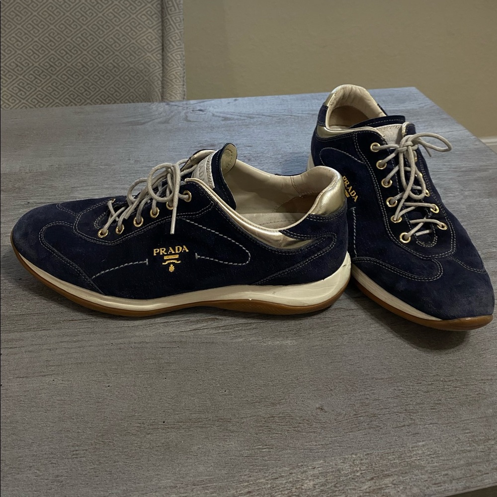 Prada Suede Navy Sneakers Vintage - Picture 1 of 8
